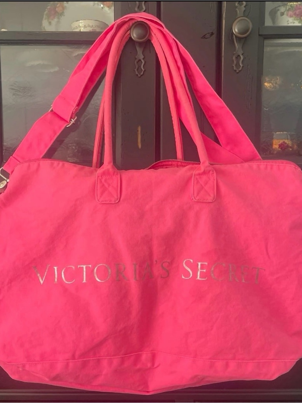 Victoria's Secret Pink Canvas Weekender with Silver Logo
